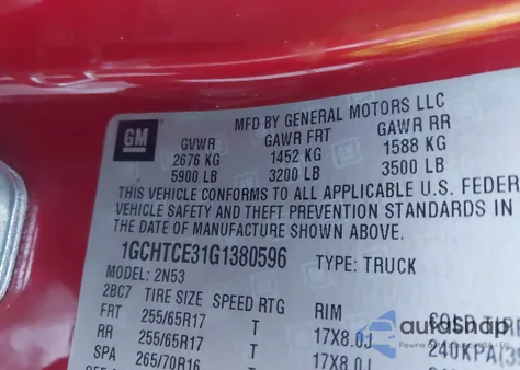 2016 Chevrolet Colorado Lt from USA, damaged, VIN 1GCHTCE31G1380596